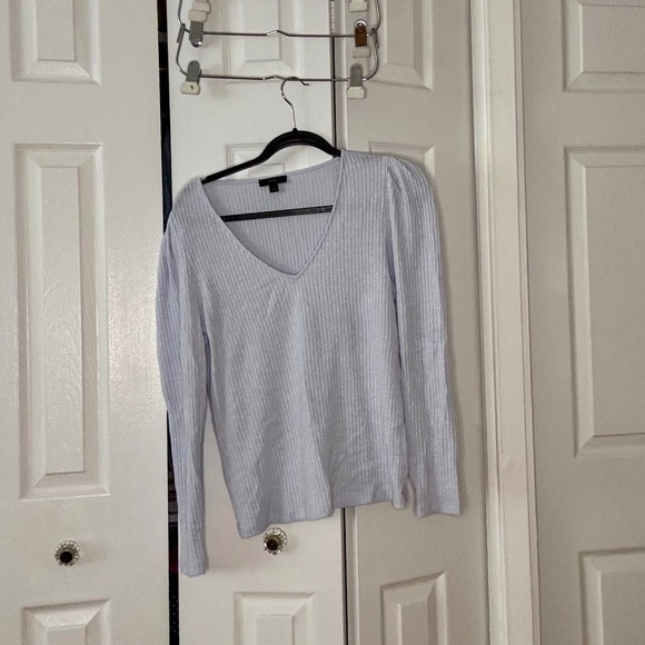 J Crew Light Blue Ribbed Puff Sleeve Shirt - Picture 3 of 5